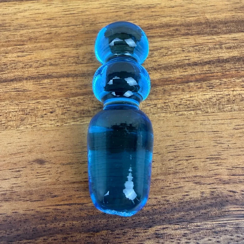 Vintage Blue Crackle Glass Decanter Mini Pitcher Cruet with Ball Stopper 6.5in
